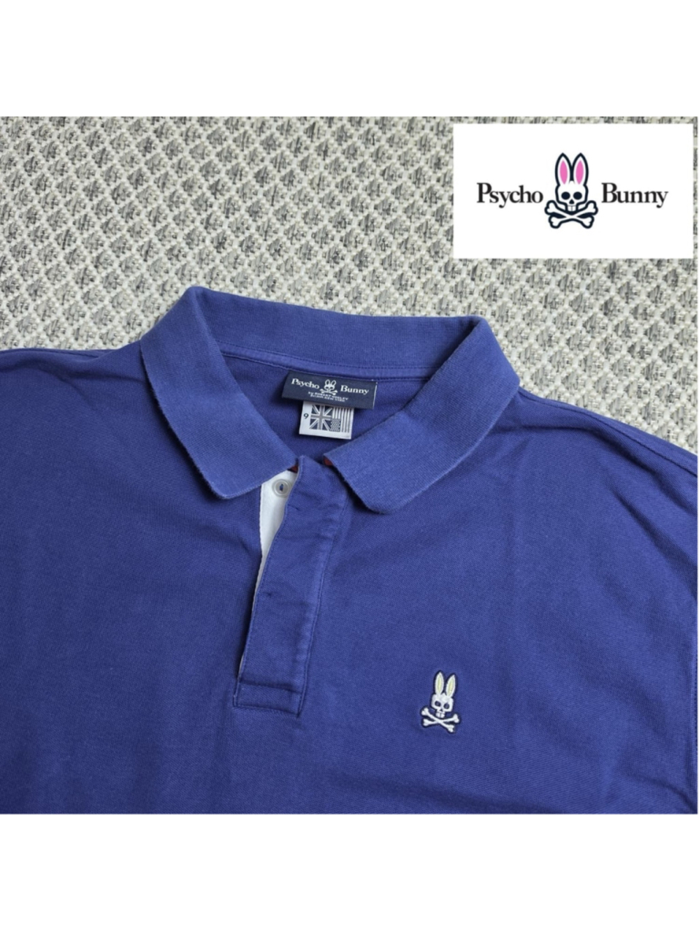 Psycho Bunny Polo Shirt Mens 9 Blue Pima Cotton Embroidered Bunny Logo Golf